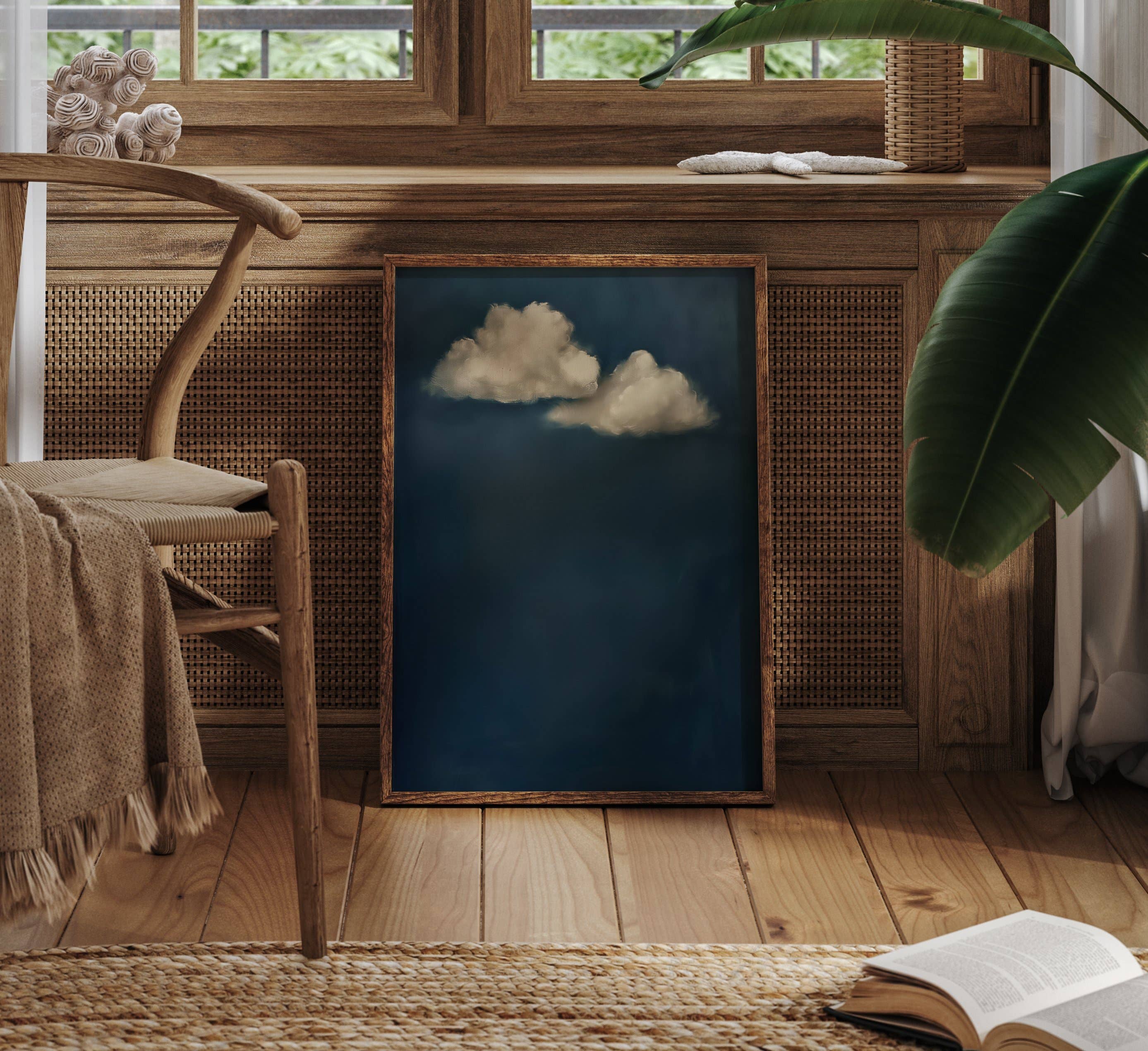 Plumnearly Prints - Wholesale Canvas Art - Indigo Blue Beige Cloud Oil Painting Framed Canvas Art 102