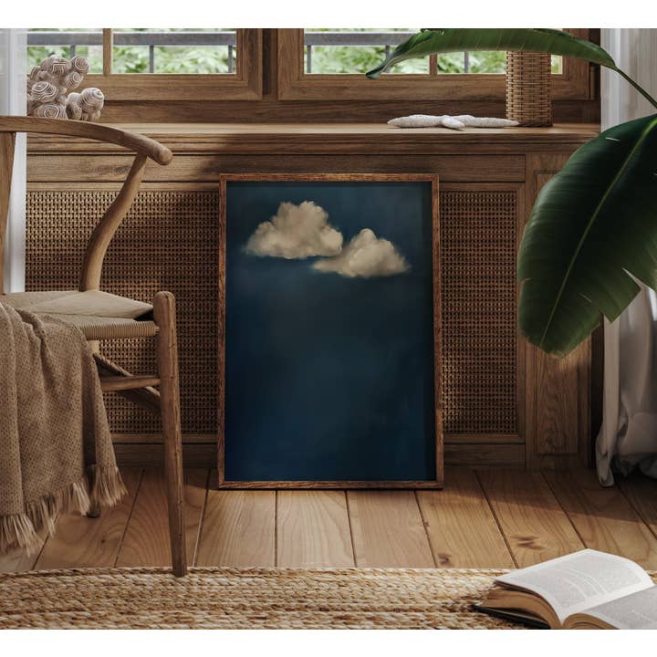 Plumnearly Prints - Wholesale Canvas Art - Indigo Blue Beige Cloud Oil Painting Framed Canvas Art 102