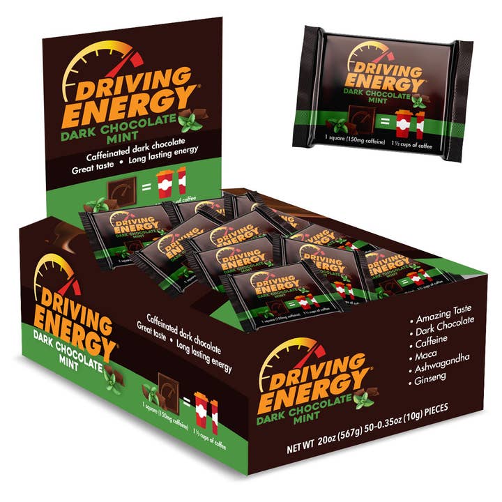 ZenEvo Chocolate - Wholesale Chocolate Bar - Driving Energy Mint - 50 Count Box - Caffeinated chocolate