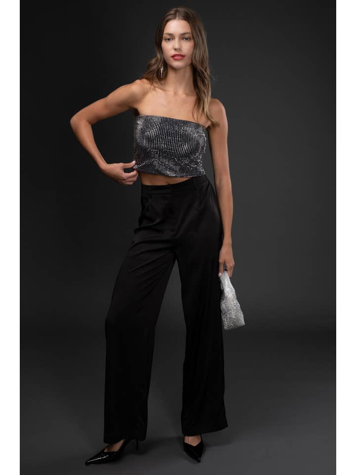 Blu Pepper - Wholesale Pants - Women's - HIGH WAIST SATIN WIDE LEG DRESS PANTS