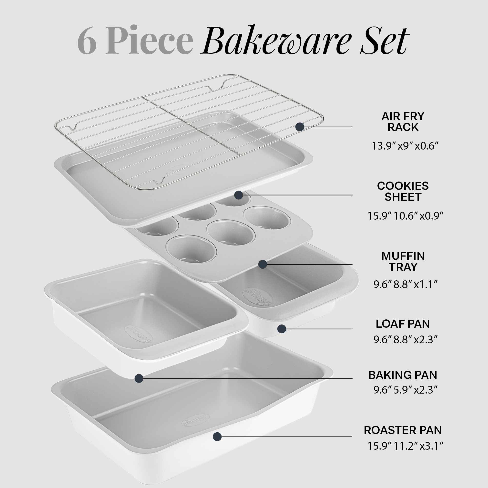 Gotham Steel/Granitestone – wholesale Baking dish – Gotham Steel 6 Piece Bakeware Set in White 0
