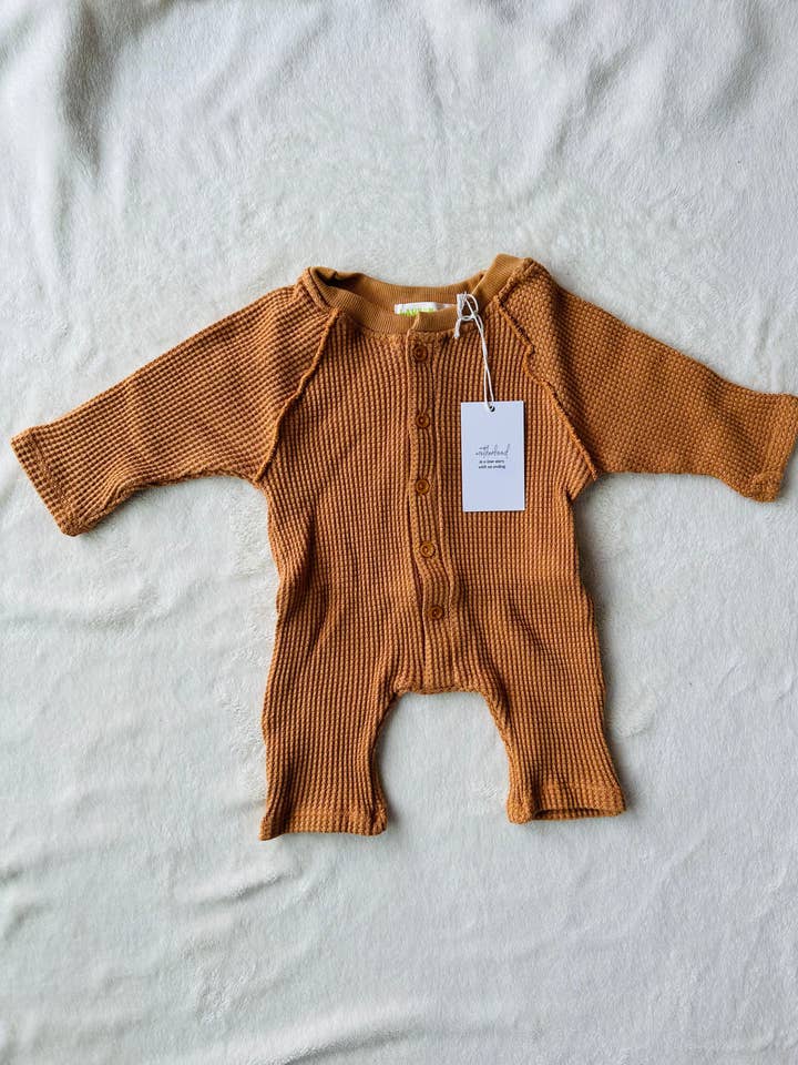BABY BUTTON DOWN ONESIE (PUMPKIN SPICE) for wholesale by Lauryn Co