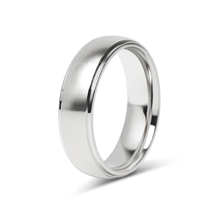 WJW - Wholesale Band/Stacked Ring - Wide Brushed Center with Polished Edge Stainless Steel Ring1