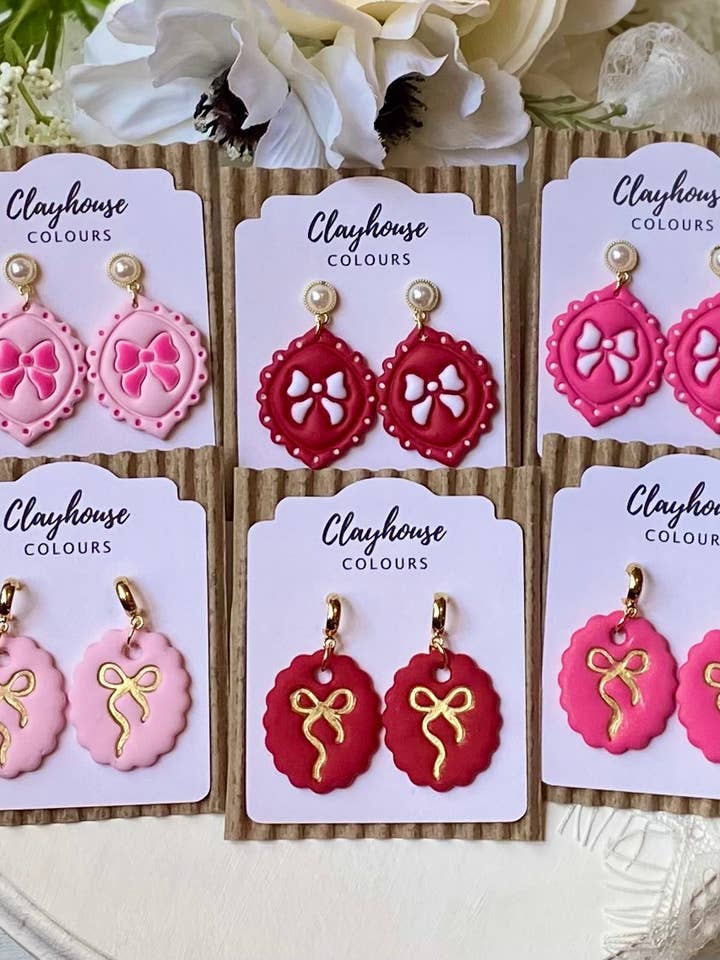 Bow Valentine’s Earrings for wholesale by Clayhouse Colours