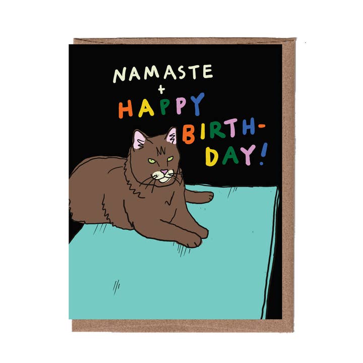 Yoga Cat Birthday Greeting Card for wholesale by La Familia Green