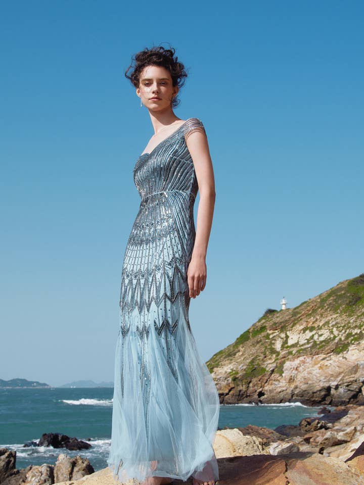 Geometric One-Shoulder Mermaid Evening Gown for wholesale by BABEYOND