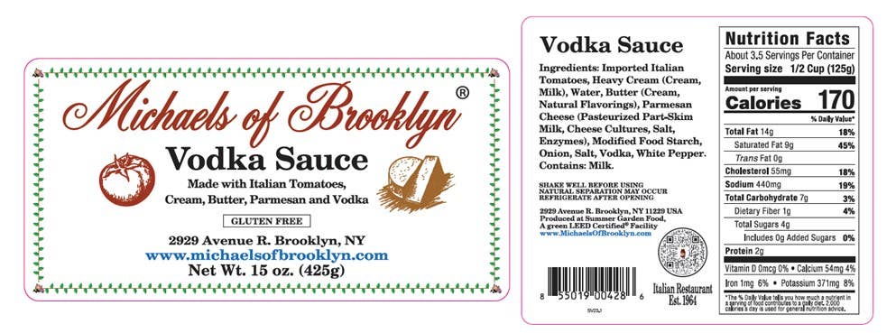 Michaels of Brooklyn - Wholesale Pasta Sauce - Vodka Sauce - 15oz1
