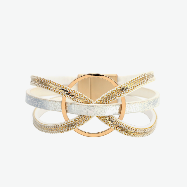 Pretty Persuasions - Wholesale Bangle Bracelet - B22096 Interlocked Ring PU Leather Wrap Bracelet12