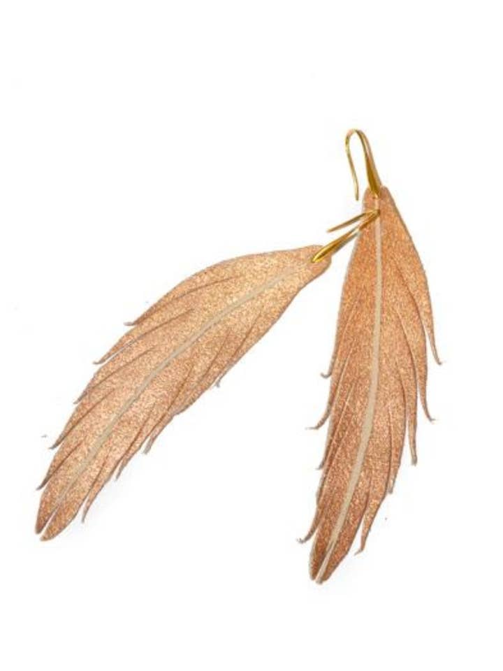 Short Feather Leather Earring - Rose Gold Painted for wholesale by The Supply Society
