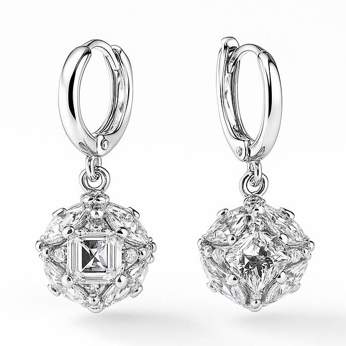 Brincos de Pendente com Zircónia Cúbica Banhados a Ródio para Ocasiões Especiais por atacado de Sedy Jewelry