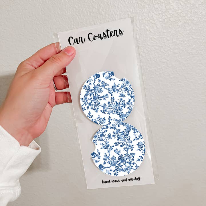 Olivia + Rose - Wholesale Car Coaster - Women's - Set of 2 Neoprene Car Coasters | Blue Florals (20 Options)2