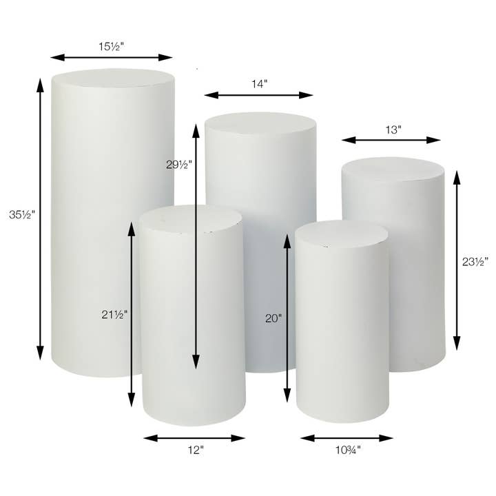 Portofino International Trading, USA - Wholesale Retailer Display - Home & Living - Metal Cylinder Pedestals Display 5pc/set - White