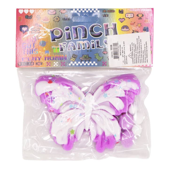 ASSORTED Butterfly Sequins Mochi Pom Pom Squishy Bag for wholesale on Faire8
