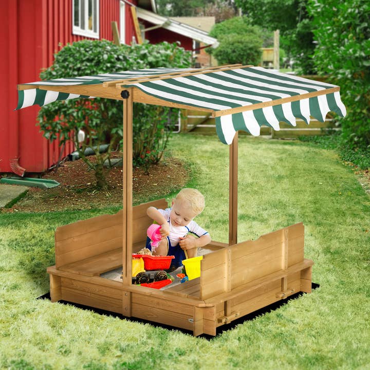 39F Inc. - Wholesale Outdoor Ornament/Decor - Kids Sandbox with Canopy Cover and Foldable Bench Seats10