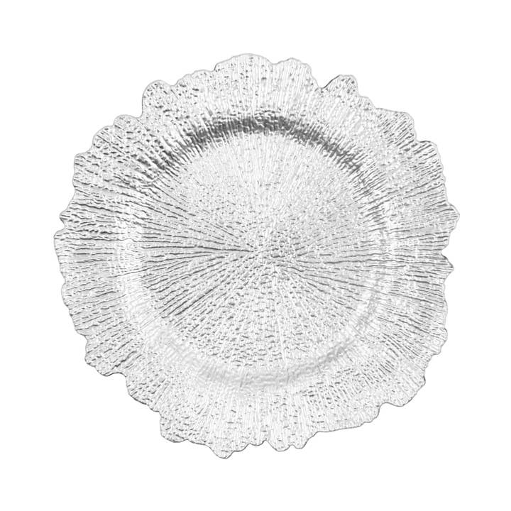 REEF SILVER GLASS 13" CHARGER PLATE for wholesale by Jay Import CO