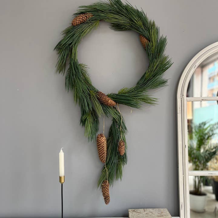 Pine Brunches & Natural Pinecones Wreath for wholesale by Lunaria Flowers