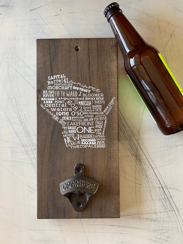 Wisconsin Breweries Bottle Opener Wall Sign for wholesale by Novotny Designs