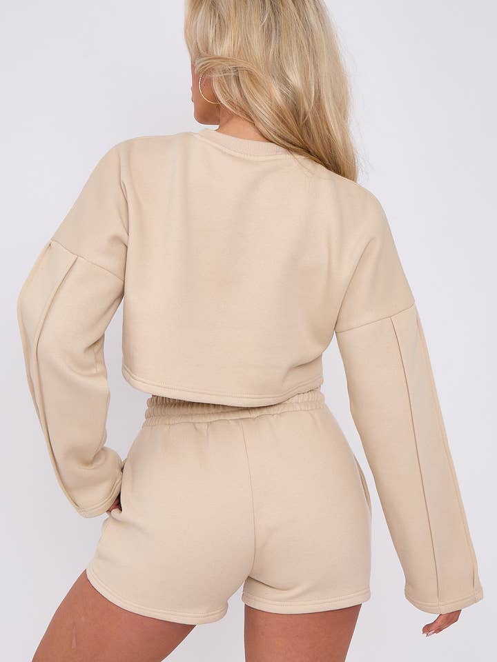 AX Labels - Wholesale Lounge Set - Women's - Seam Detail Oversized Crop Top & Shorts Fleece Co-ord29