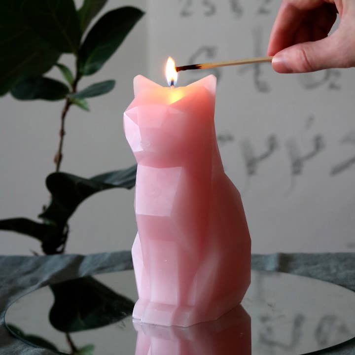 54 Celsius - Wholesale Novelty Candle - PyroPet Kisa Cat Skeleton Candle - 7" Tall, Light Pink
