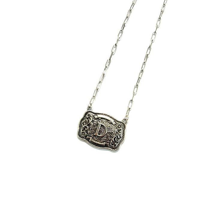 Snowing West - Wholesale Pendant/Charm Necklace - Western Belt Buckle Initial Necklace