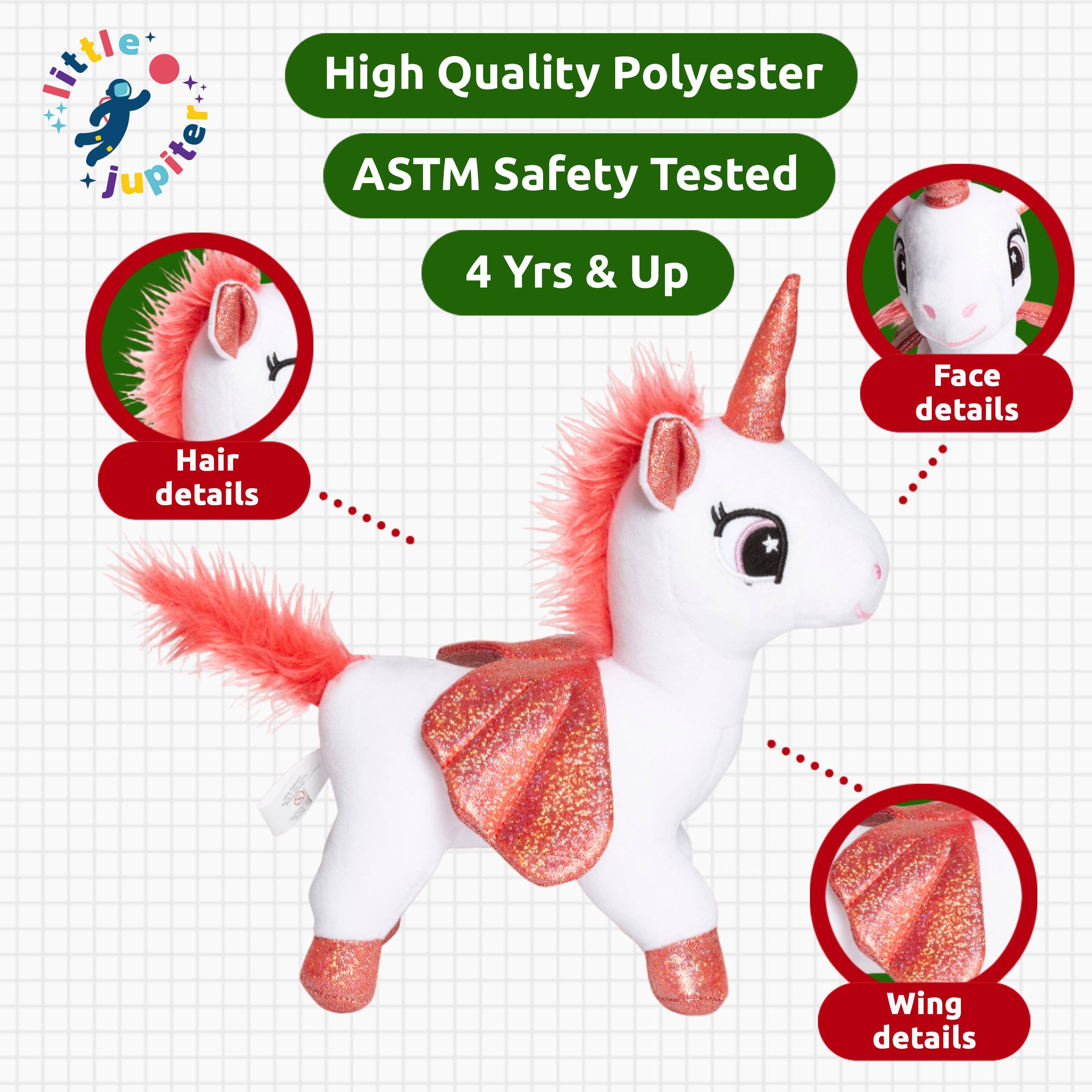 AYK Brand – wholesale Stuffed/plush toy – Kids & baby – Little Jupiter Pet Plush Set with Bag - White/Red Unicorn4