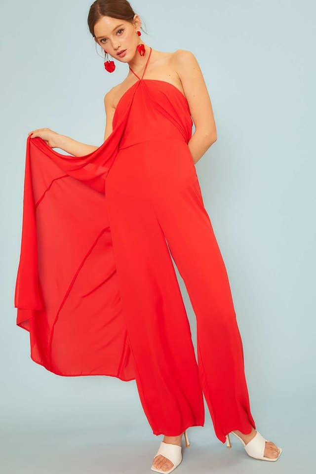 Main Strip – wholesale Jumpsuit - Dam – Crepe Med Draping Overlay och Breda Ben10