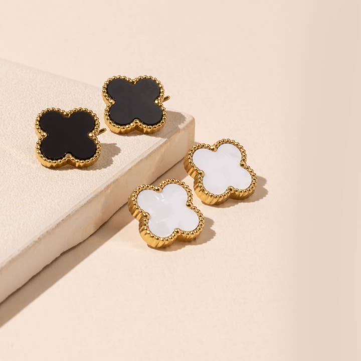 Frem - Vente Clous d'oreille - Boucles d'oreilles à tige en forme de trèfle en acier inoxydable4