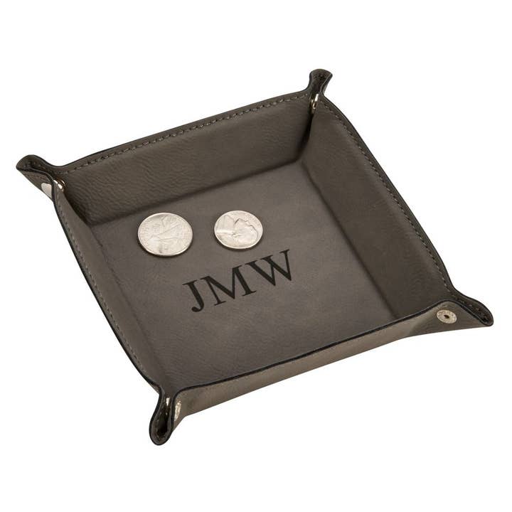 Leatherette Snap Tray, Grey 5"- Gift for Him | Valet Tray for wholesale by Creative Gifts International Inc.