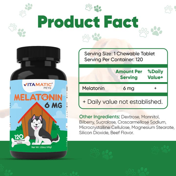 Vitamatic – wholesale Pet supplement – Dog – Vitamatic Melatonin for Dogs - 6 mg | 120 Beef Flavored1