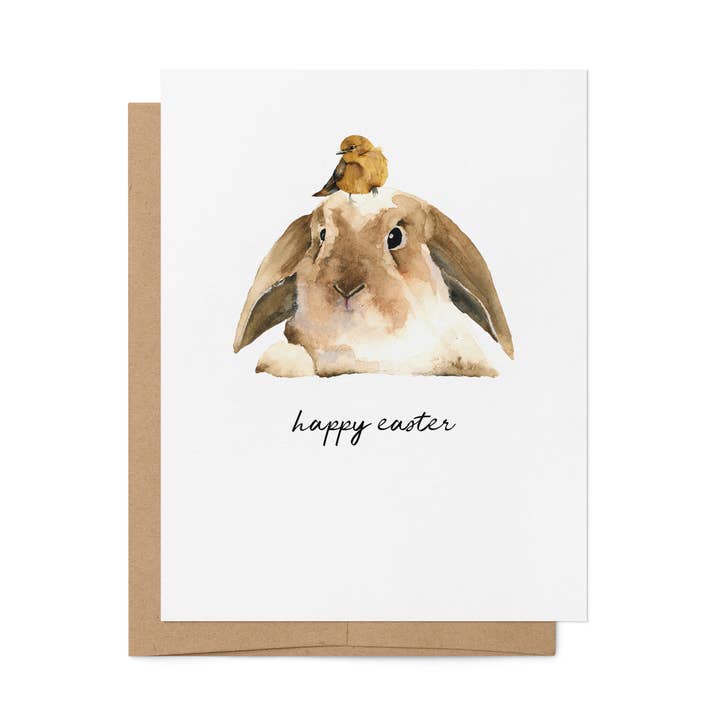 Paper Swan & Co. - Wholesale Easter Card - Easter Bunny and Chick Greeting Card0