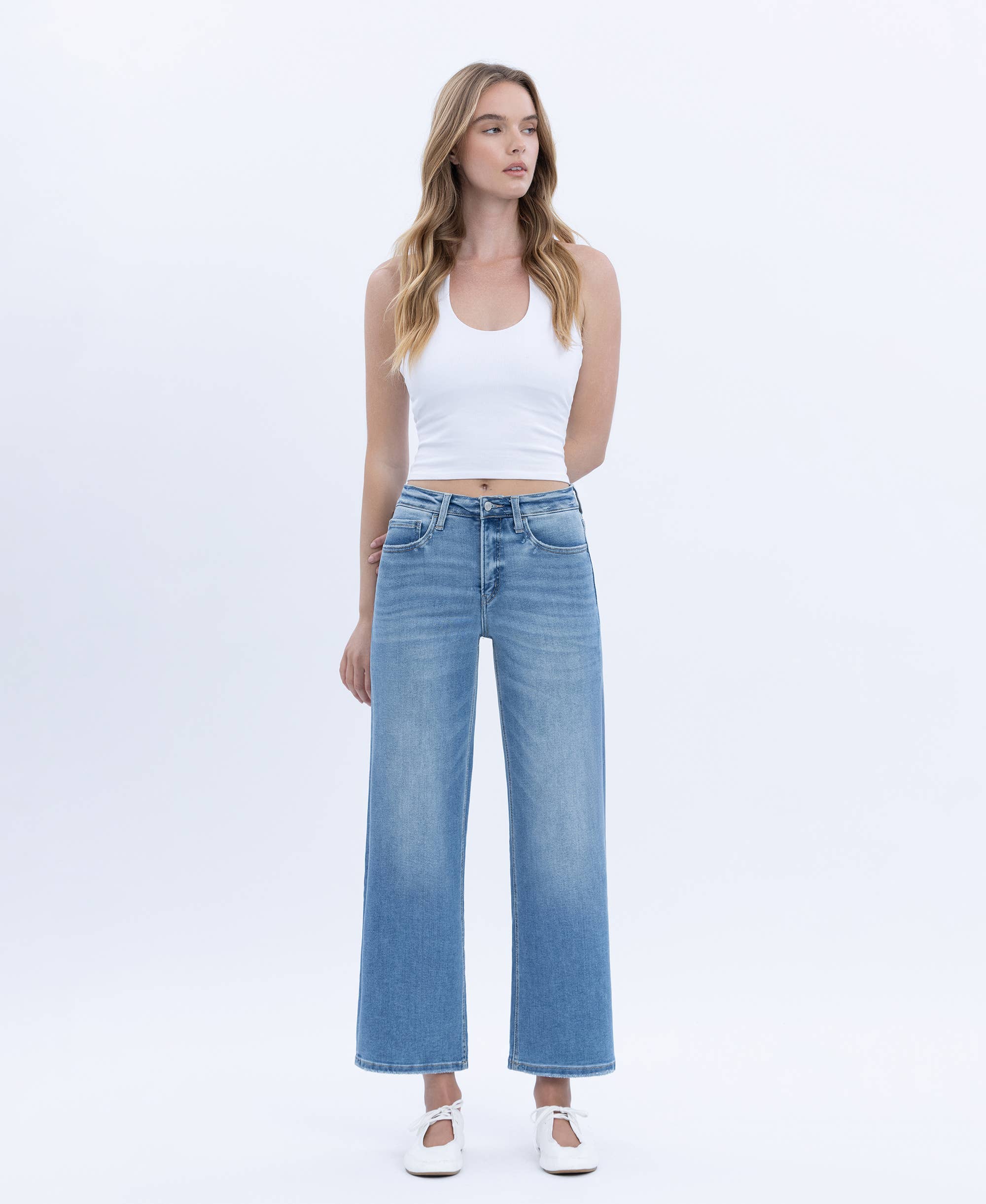 ABOUND TUMMY CONTROL HIGH RISE CROP WIDE LEG JEANS LV1359 for wholesale on Faire7