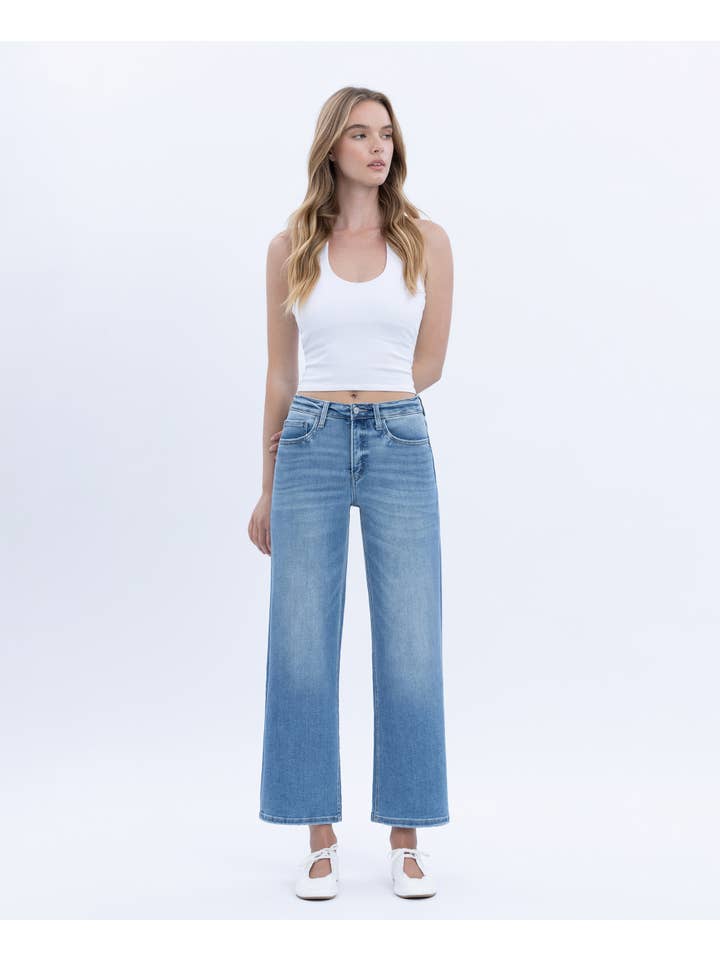ABOUND TUMMY CONTROL HIGH RISE CROP WIDE LEG JEANS LV1359 for wholesale on Faire7