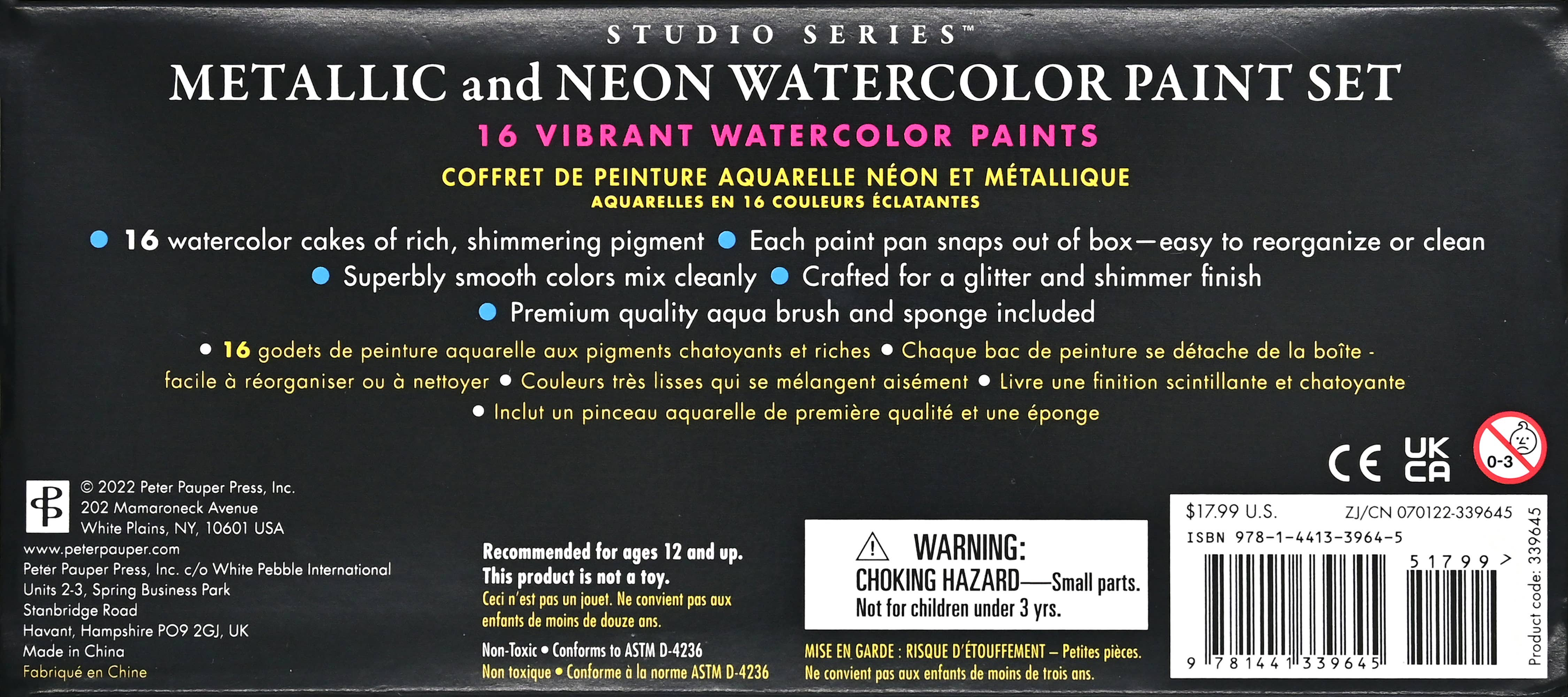 Peter Pauper Press - Wholesale Watercolor Paint - Studio Series Metallic & Neon Watercolor Paint Set (Set of 18 Colors)4