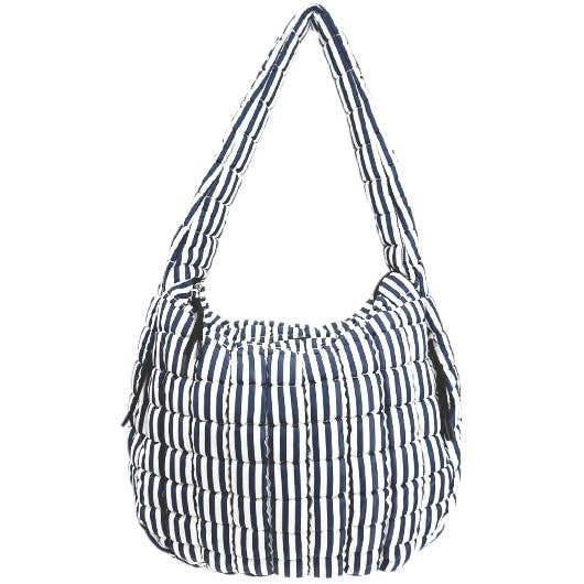 GZ-4171 Striped Puffer Quilted Handbag Navy/White for wholesale by Girlie Girl Originals