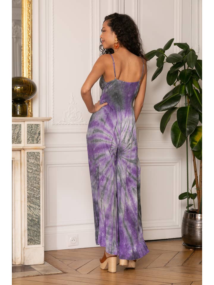 Viola/grigio Tuta tie and dye con pantaloni fluidi in vendita all'ingrosso su Faire2