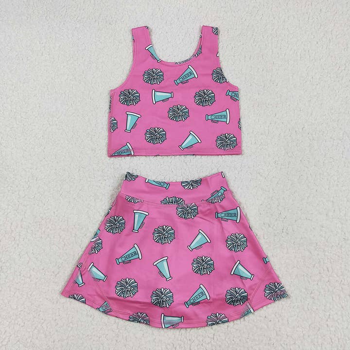 Baby Girls Pink Cheer Top Skort Yoga Sets for wholesale by Aier Wholesale