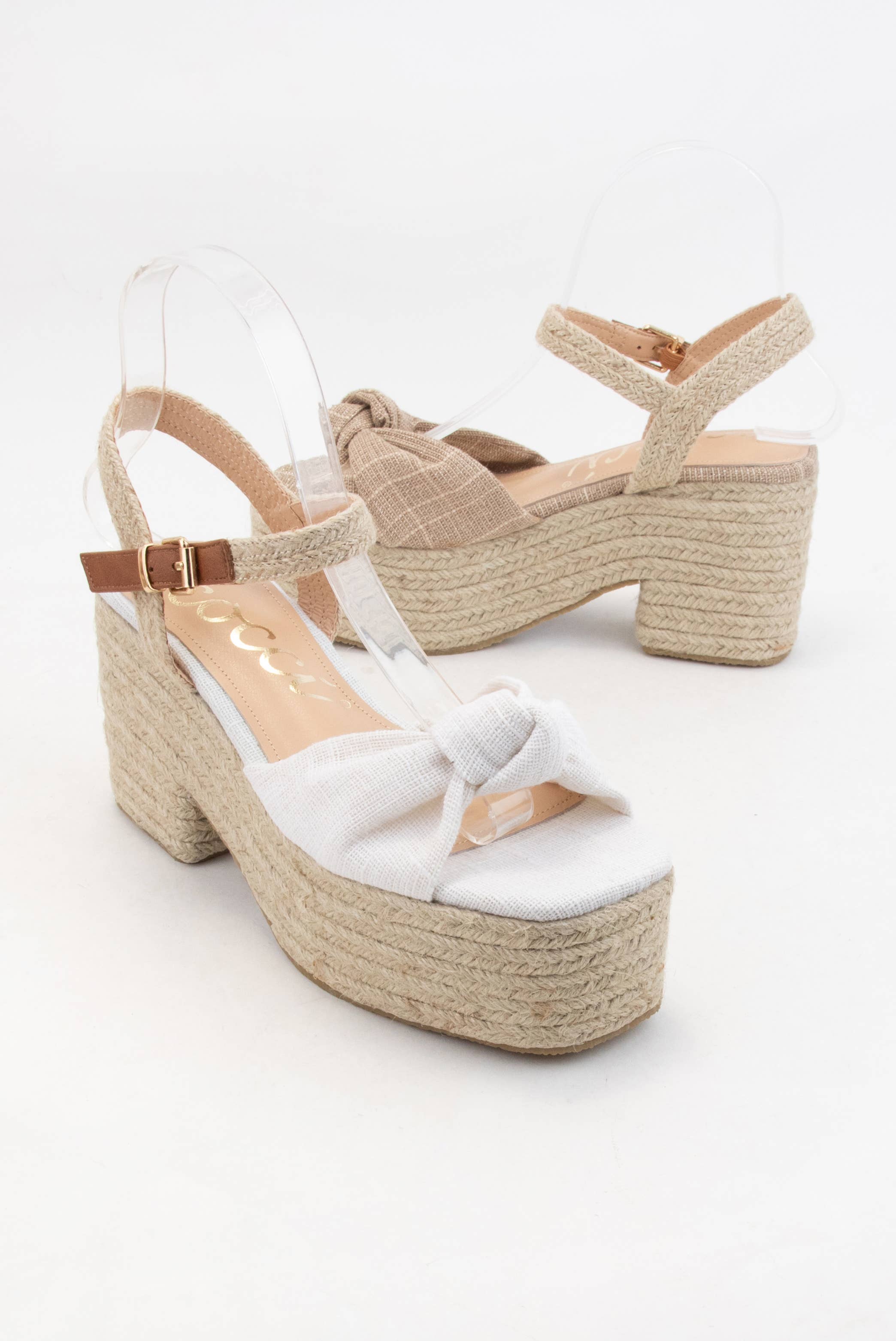 CCOCCI - Vendita all'ingrosso Scarpe con plateau - Donna - ESPADRILLAS SPESSE CON TOMAIA ANNODATA IN LINO PALMER, TACCO PLATEAU8