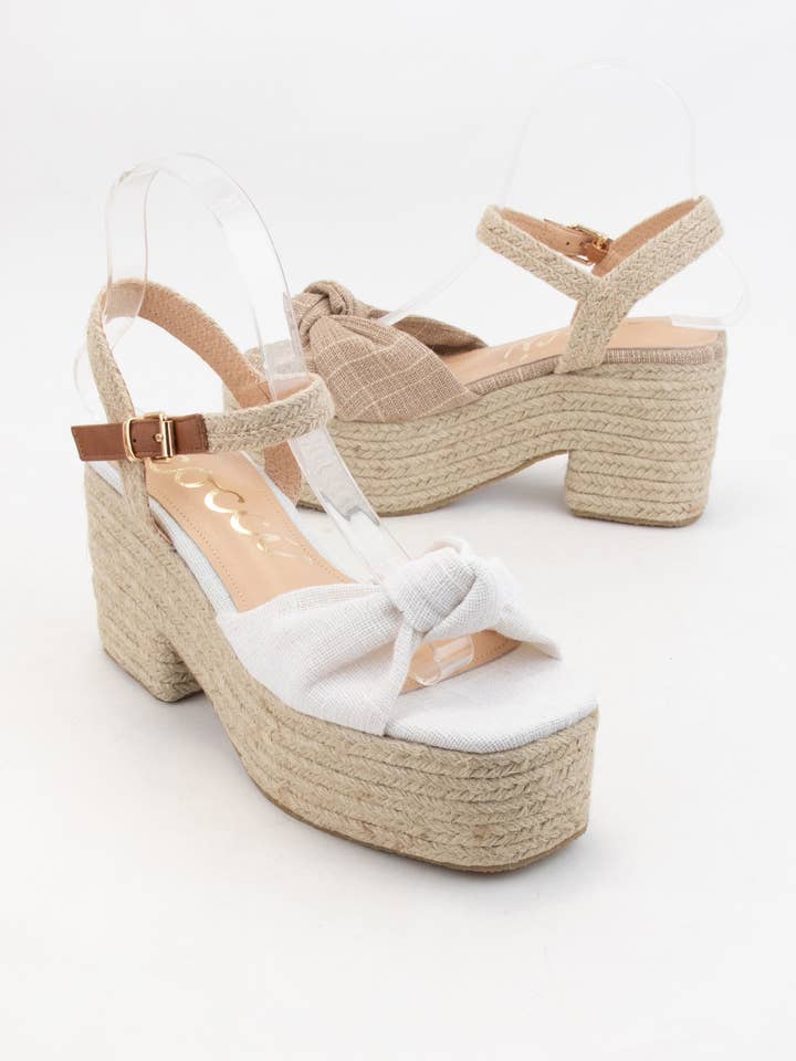 CCOCCI - Vendita all'ingrosso Scarpe con plateau - Donna - ESPADRILLAS SPESSE CON TOMAIA ANNODATA IN LINO PALMER, TACCO PLATEAU8