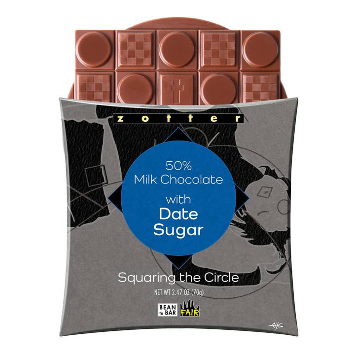 50% Milk Chocolate with Date Sugar (Squaring the Circle) for wholesale by Zotter Chocolates