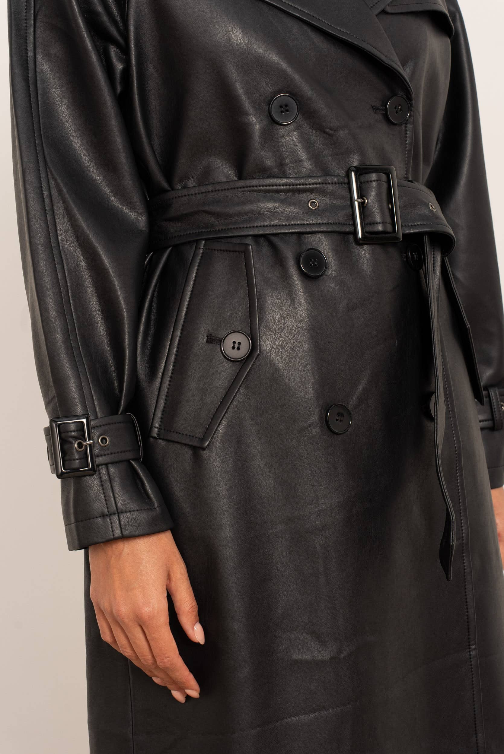 Attentif Paris - Wholesale Trench Coat - Women's - Long vegan leather trench coat7