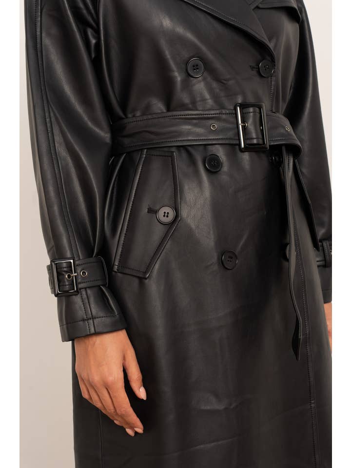 Attentif Paris - Wholesale Trench Coat - Women's - Long vegan leather trench coat7