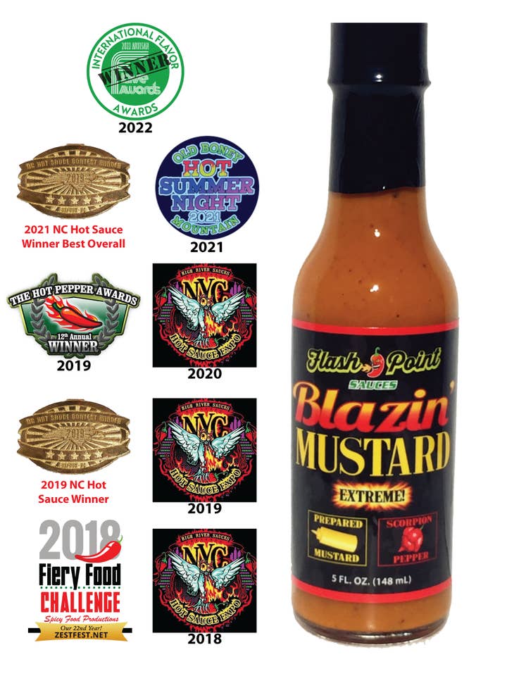 Blazin' Mustard - 5 OZ Flaschenpreis - Großhandel für den Großhandel von Flash Point Sauces, LLC