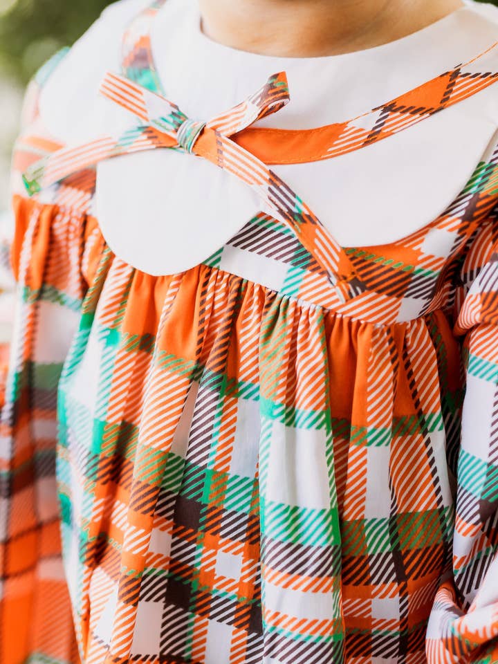 Posh Pickle - Wholesale Dress Set - Baby - Autumn Plaid Scalloped Bishop Collar Dress & Bloomer Set