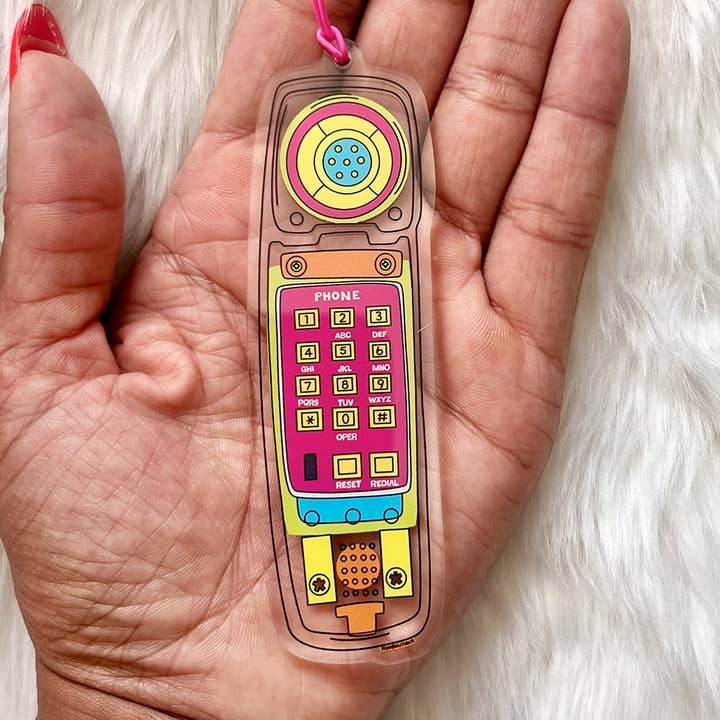 Téléphone transparent rétro des années 90 - Ornement de sapin de Noël en acrylique pour la vente par Siyo Boutique