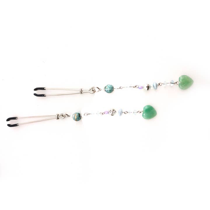 Nipple Clamp - Tweezer - Chrome - Grn Bds - Polished Stone for wholesale by Bijoux De Nip