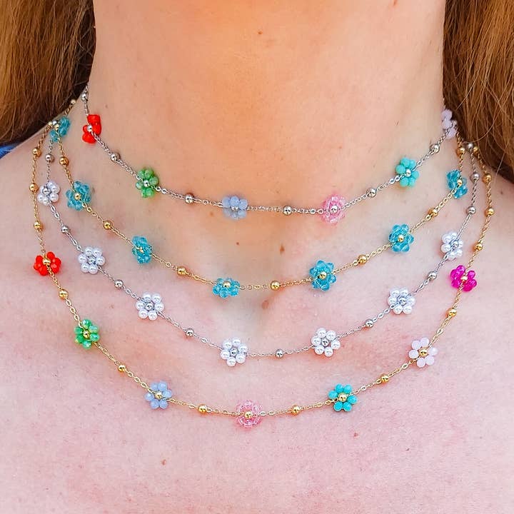 Daemon srls - Wholesale Pendant/Charm Necklace - DAISY ~ ACCIAIO INOSSIDABILE ~ Collana con fiori e cristalli24