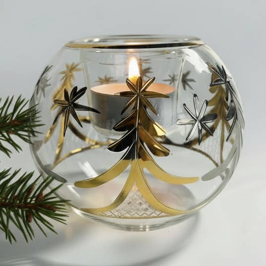 Blæst Glas Lysestage - Jul Sølv & Guld for engroshandel hos Dandarah (Ships from Canada)