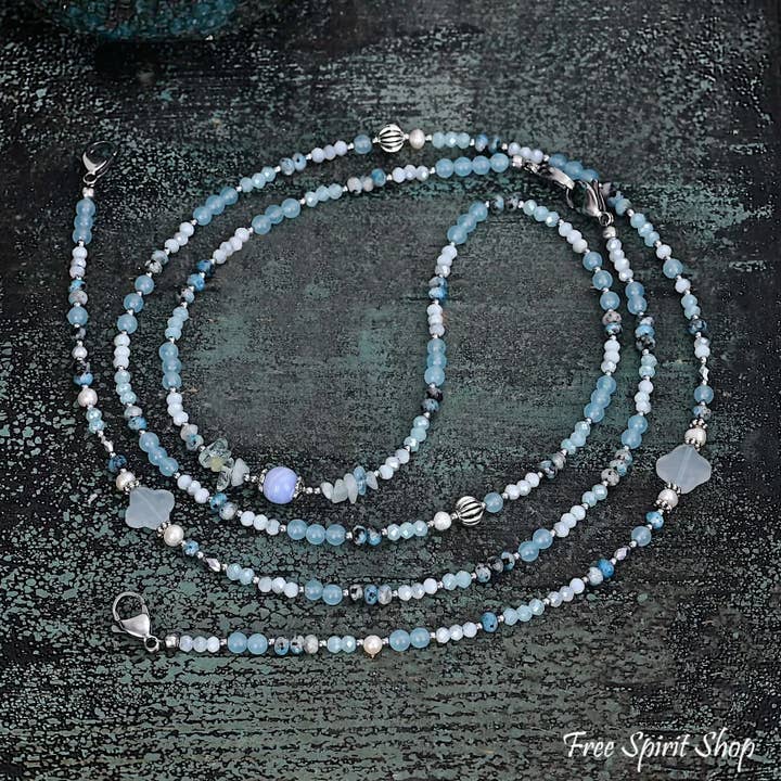 4-in-1 Natural Aquamarine & Agate Beaded Chain for wholesale by Free Spirit Shop