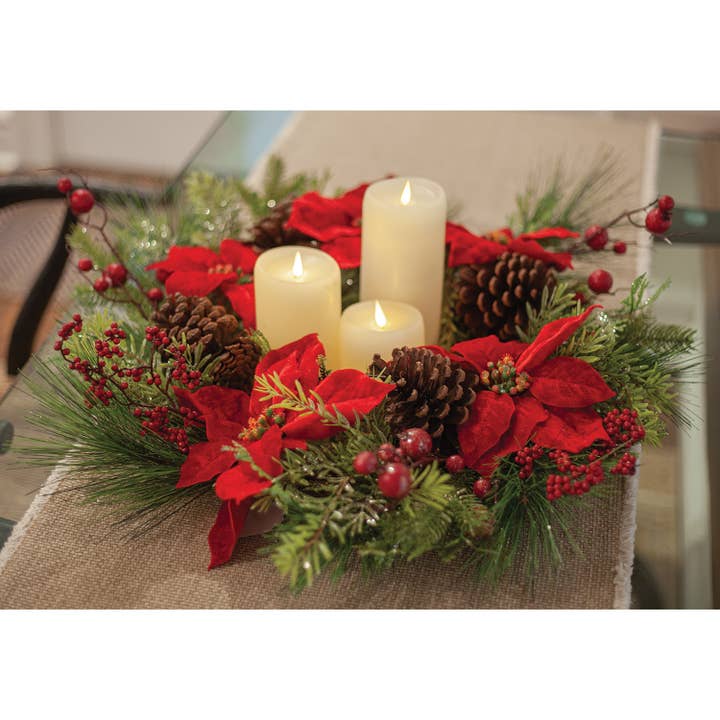 Saybrook Lane – wholesale Wreath – Winter Party Poinsettia & Pine Wreath, 24"3