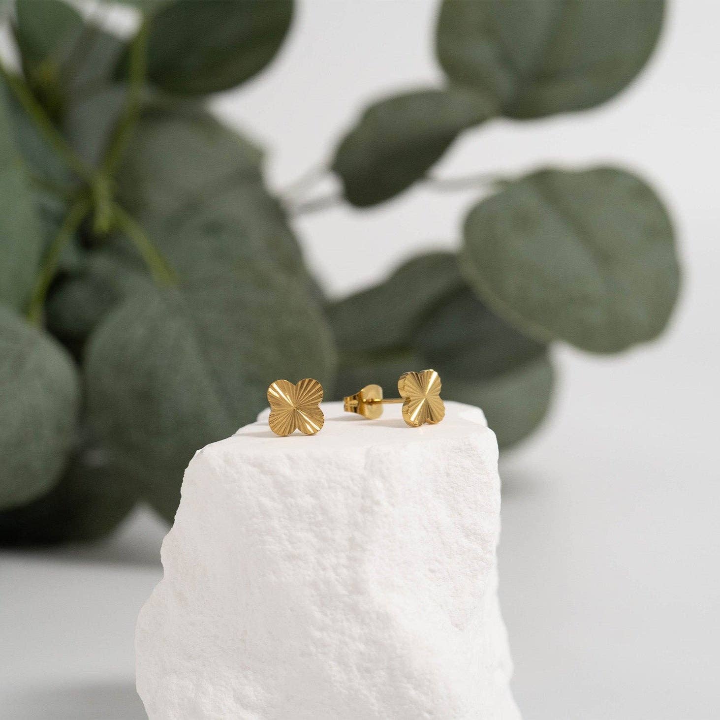 WJW - Wholesale Stud/Post Earrings - 18K Gold PVD Stainless Steel Clover Stud Earrings11